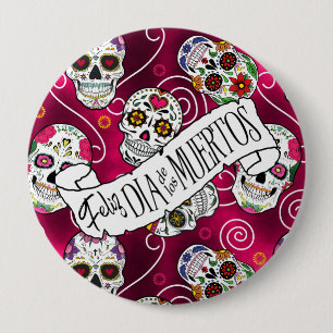 Sugar Skulls and Swirls Rose Red D725 10 Cm Round Badge