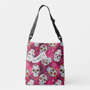 Sugar Skulls and Swirls Rose Red ID725 Crossbody Bag