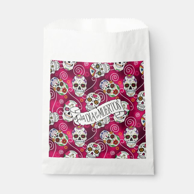 Sugar Skulls and Swirls Rose Red ID725 Favour Bag (Front)