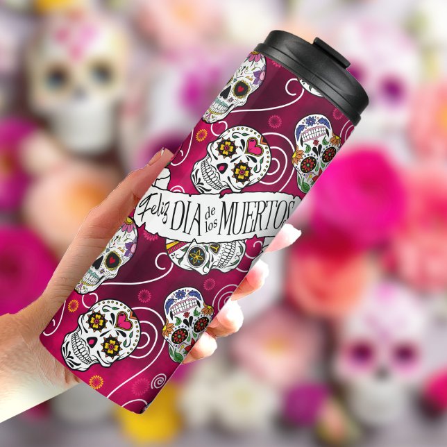 Sugar Skulls and Swirls Rose Red ID725 Thermal Tumbler (Creator Uploaded)
