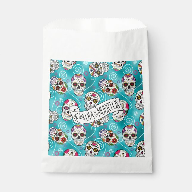 Sugar Skulls and Swirls Turquoise ID725 Favour Bag (Front)