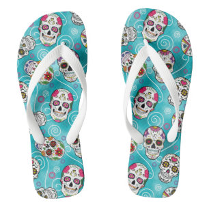 Sugar Skulls and Swirls Turquoise ID725 Thongs