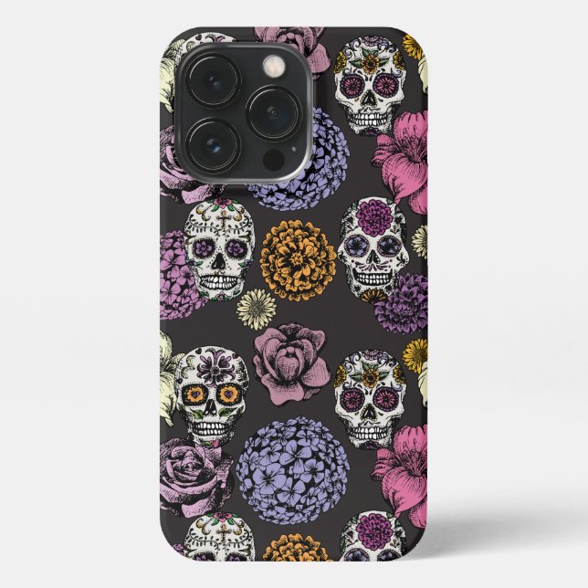 Sugar Skulls Black iPhone 13 Pro Case (Back)