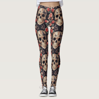 Sugar Skulls, Butterflies, and Flowers Leggings