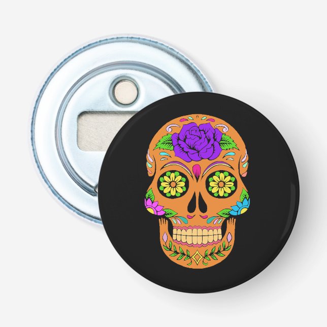 Sugar Skulls Button Bottle Opener (Front)