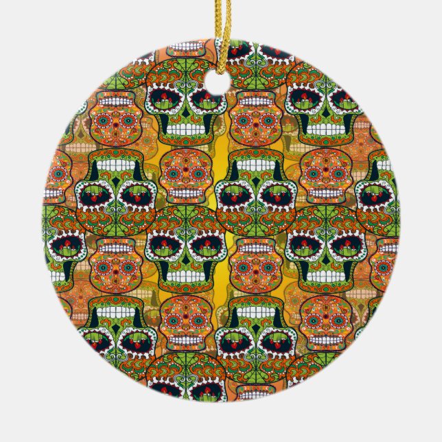 Sugar Skulls Ceramic Ornament (Front)