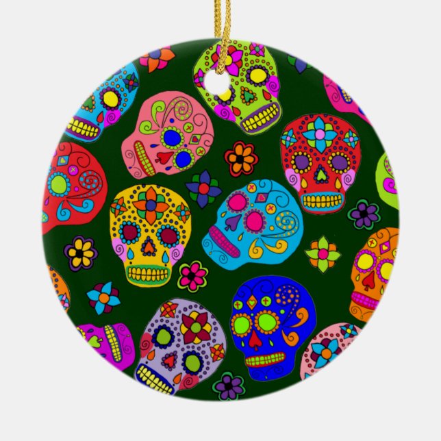 Sugar Skulls Ceramic Tree Decoration (Front)