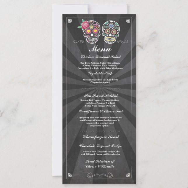 Sugar Skulls Chalkboard Wedding Party Menu Invitation (Front)