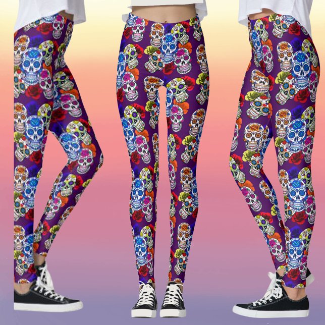 Sugar Skulls Colourful Roses Cinco All Souls Leggings (Sugar Skulls Colorful Roses Cinco All Souls Leggings)