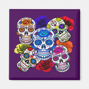 Sugar Skulls Colourful Roses Cinco All Souls Refri Magnet