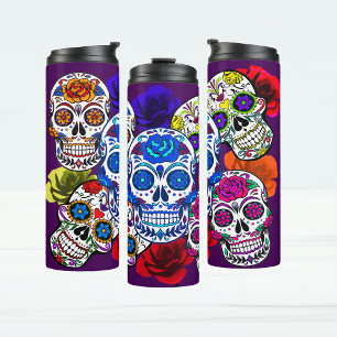 Sugar Skulls Colourful Roses Cinco All Souls Thermal Tumbler