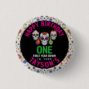 Sugar Skulls Day 1st Birthday Party Colourful Día 3 Cm Round Badge