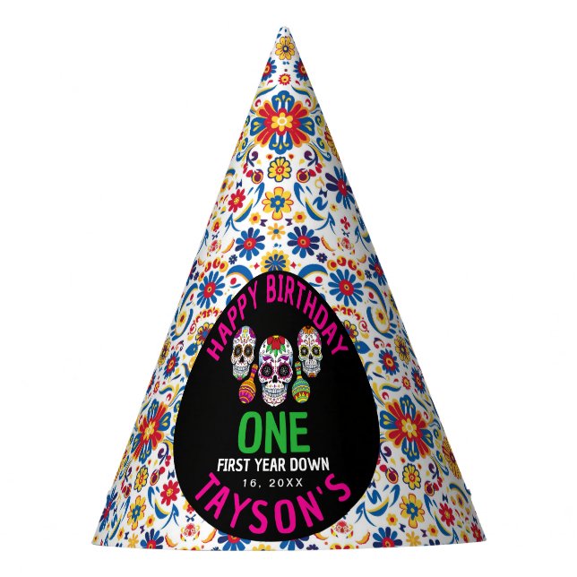 Sugar Skulls Day 1st Birthday Party Colourful Día Hat (Front)