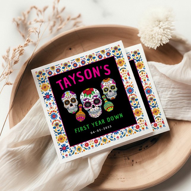 Sugar Skulls Day 1st Birthday Party Colourful Día Napkin (Creator Uploaded)