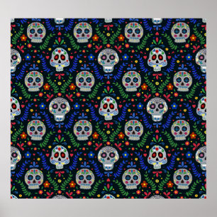 Sugar Skulls: Day of Dead Pattern. Poster