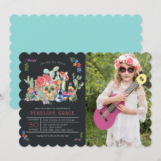 Sugar Skulls Day of the Dead Birthday Party Invitation (Front/Back)