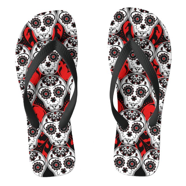 Sugar skulls Day of the Dead pattern super cute Thongs (Footbed)