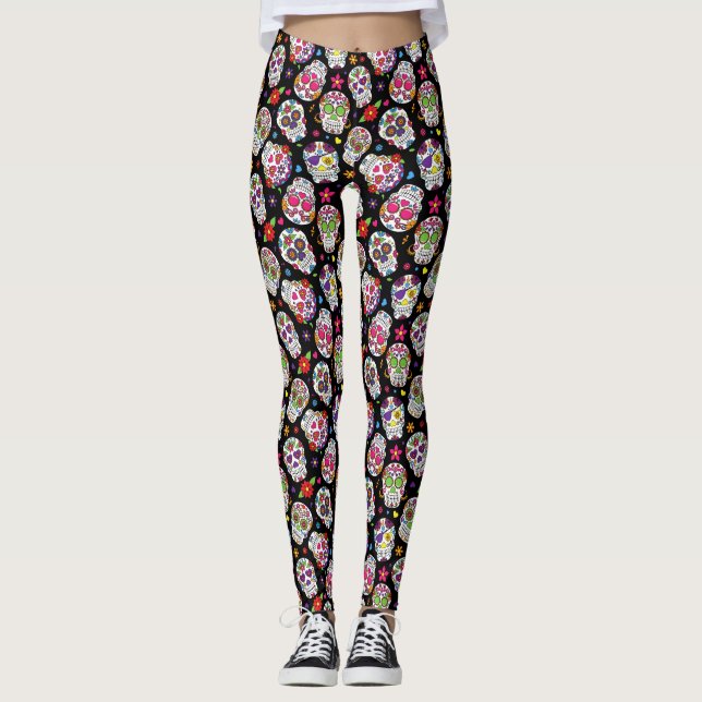 Sugar Skulls Day of the Dead Pop Fashion Leggings (Front)