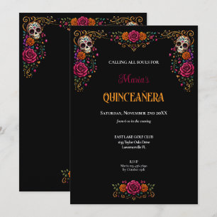 Sugar Skulls Day of the Dead Theme Quinceanera Invitation