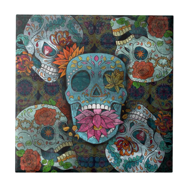 Sugar Skulls Design Ceramic Tile (Front)