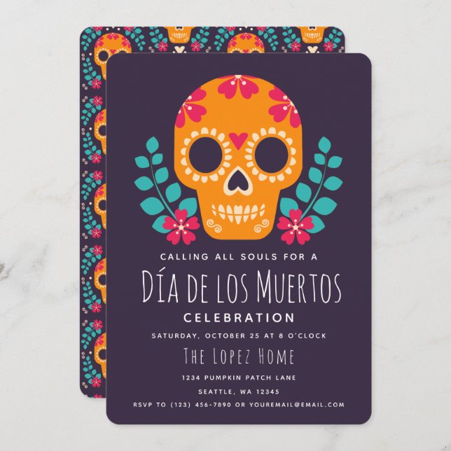 Sugar Skulls Día de los Muertos Celebration Invitation (Front/Back)