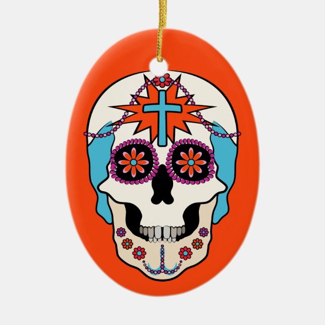 Sugar Skulls Graphic Ceramic Tree Decoration (Front)