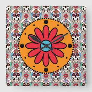 Sugar Skulls Graphic Square Wall Clock