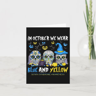 Sugar Skulls Halloween Blue And Yellow Down Syndro Card