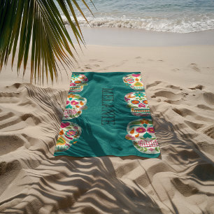Sugar Skulls Illustration Personalised Beach Towel