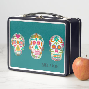 Sugar Skulls Illustration Personalised Metal Lunch Box