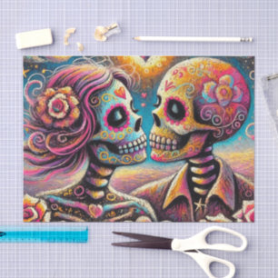 Sugar Skulls in Love Chalk Pastel Decoupage Tissue Paper