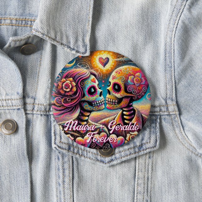 Sugar Skulls in Love Chalk Pastel Personalised 10 Cm Round Badge (In Situ)