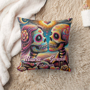 Sugar Skulls in Love Chalk Pastel Personalised Cushion