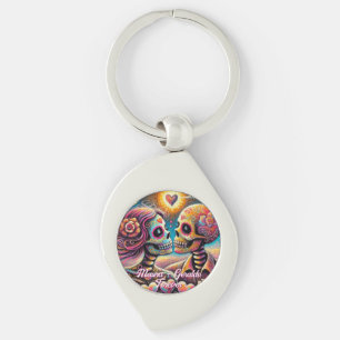 Sugar Skulls in Love Chalk Pastel Personalized Key Ring