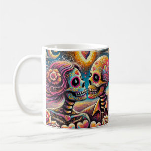 Sugar Skulls in Love Impressionistic Chalk Pastel Coffee Mug