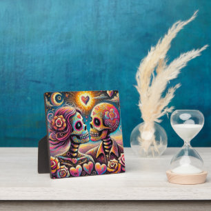 Sugar Skulls in Love Impressionistic Chalk Pastel Plaque