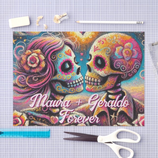 Sugar Skulls in Love Personalised Decoupage Tissue Paper (Craft)