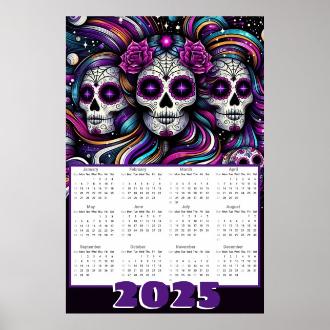 Sugar Skulls in Space 2025 Calendar  Poster (Front)