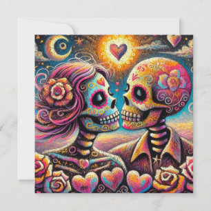 Sugar Skulls Love Impressionistic Valentine Card
