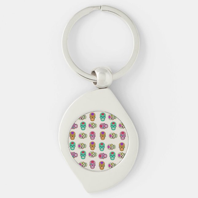 Sugar Skulls Metal Keychain (Front)