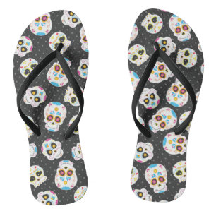Sugar Skulls on Black with Polka Dots Thongs