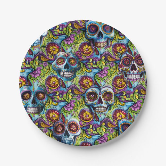 Sugar Skulls Paper Plate (Front)