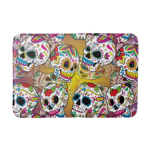 Sugar Skulls Pattern Bath Mat (Front)