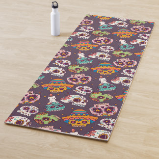 Sugar skulls pattern, colourful, day of the dead yoga mat