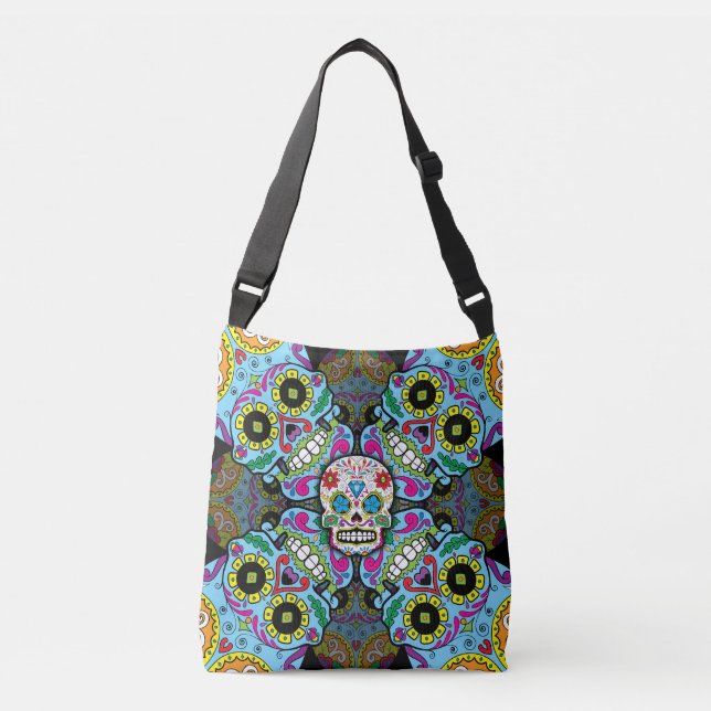 Sugar Skulls Pattern Crossbody Bag (Front)