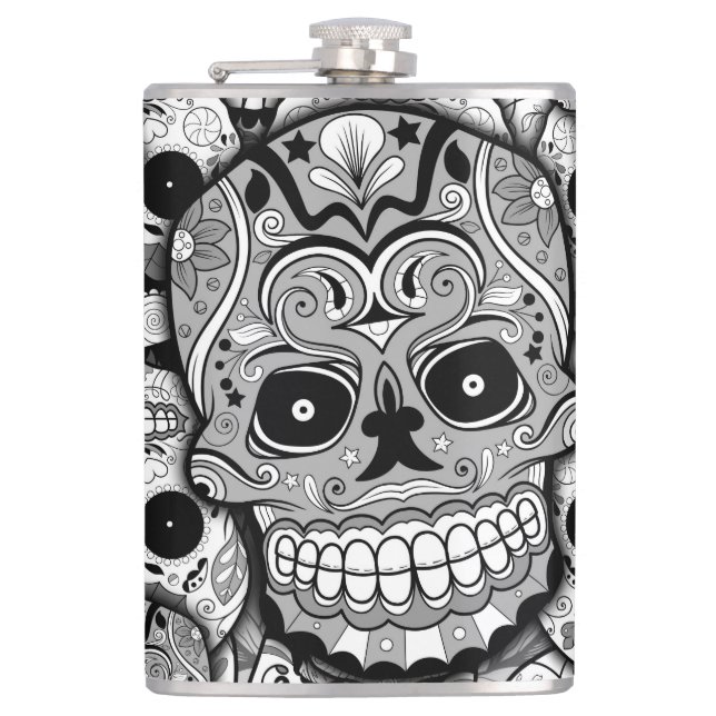 Sugar Skulls Pattern Hip Flask (Front)