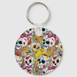 Sugar Skulls Pattern Key Ring