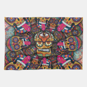 Sugar Skulls Pattern Tea Towel