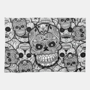 Sugar Skulls Pattern Tea Towel