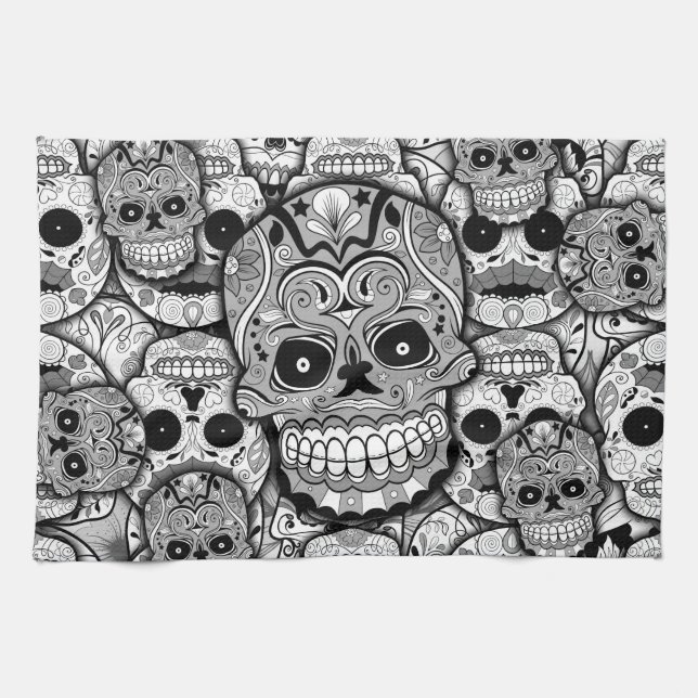 Sugar Skulls Pattern Tea Towel (Horizontal)